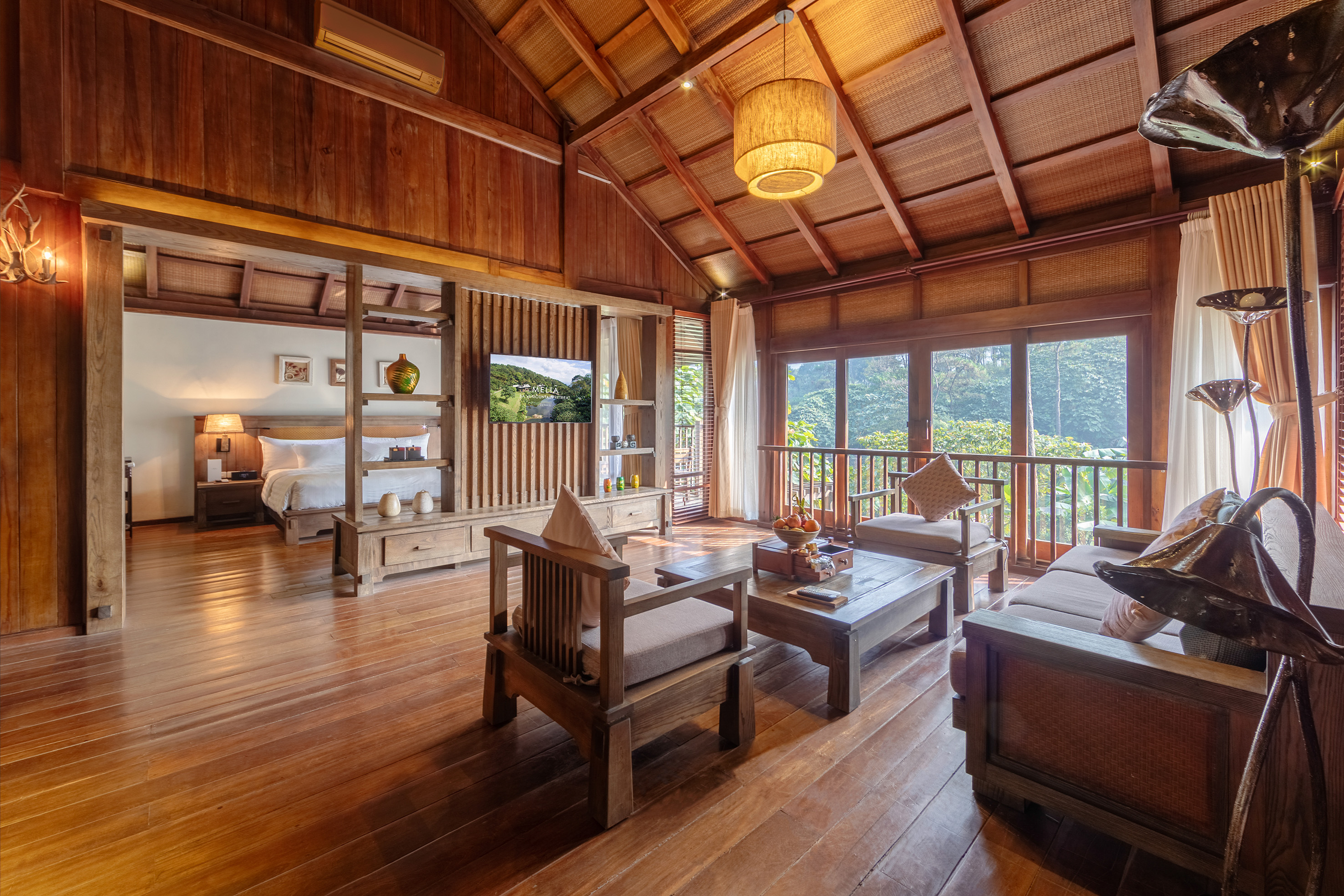 a room with a wood floor and a wood floor