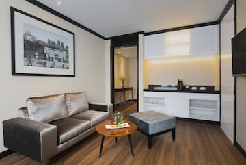 a living room with a couch and a coffee table