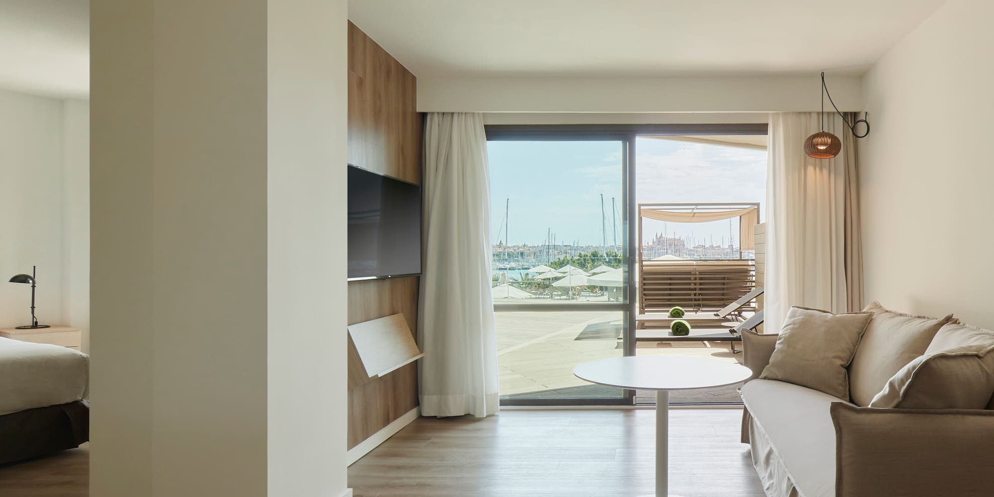 a room with a couch and a table