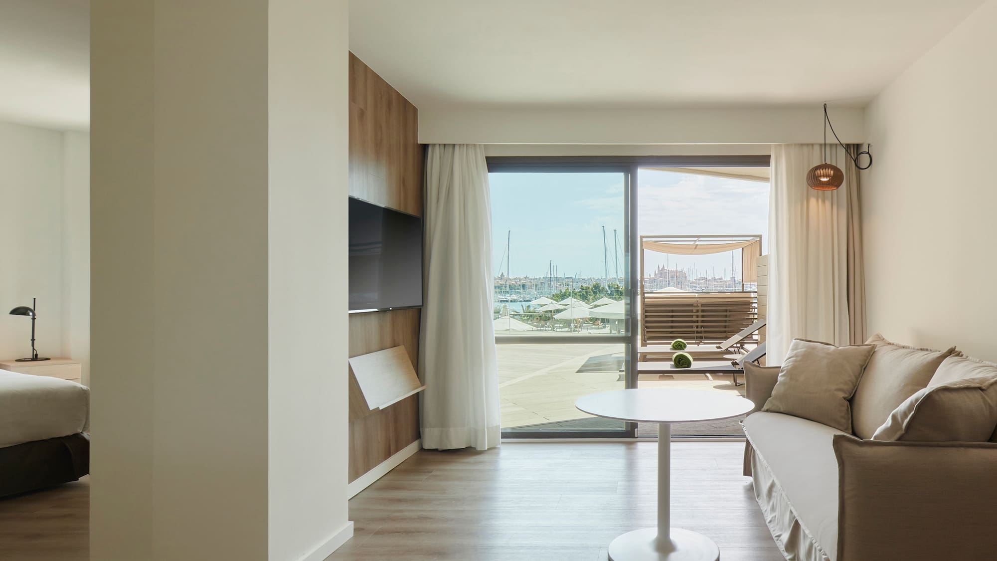 a room with a couch and a table