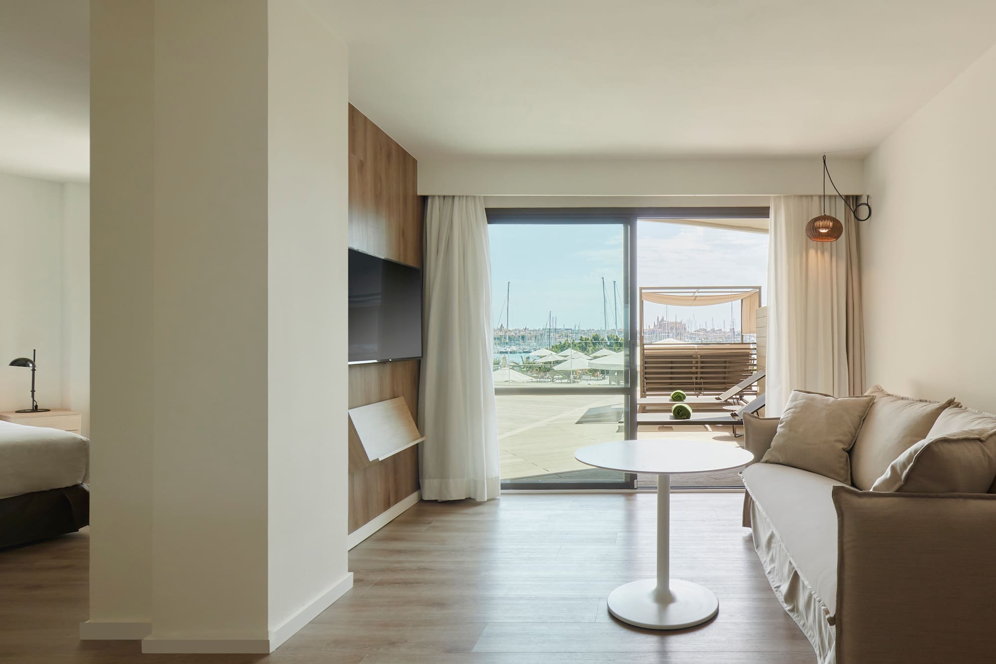 a room with a couch and a table