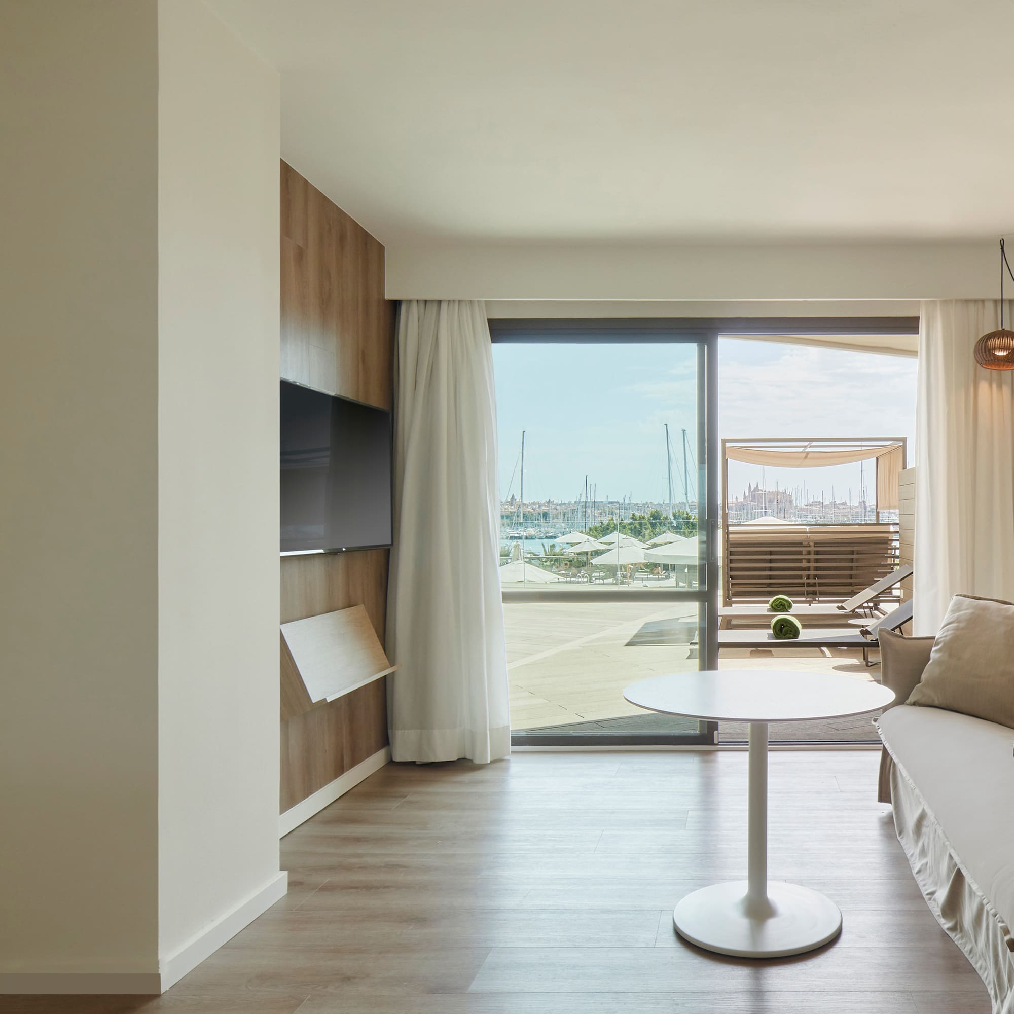 a room with a couch and a table