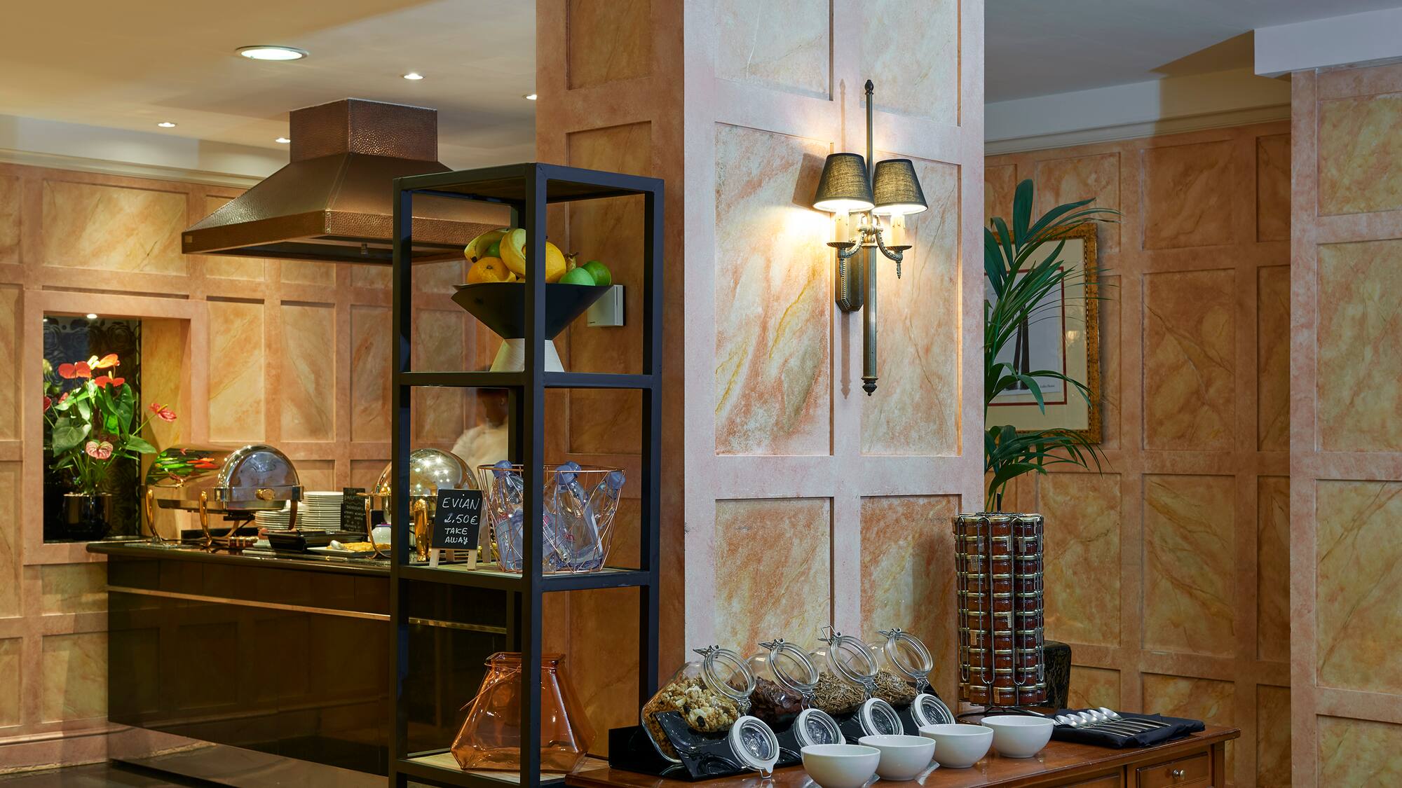 a table with bowls on it