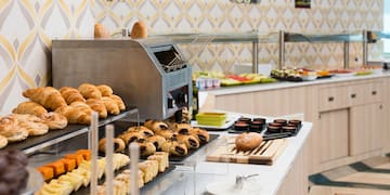 a buffet with food on it