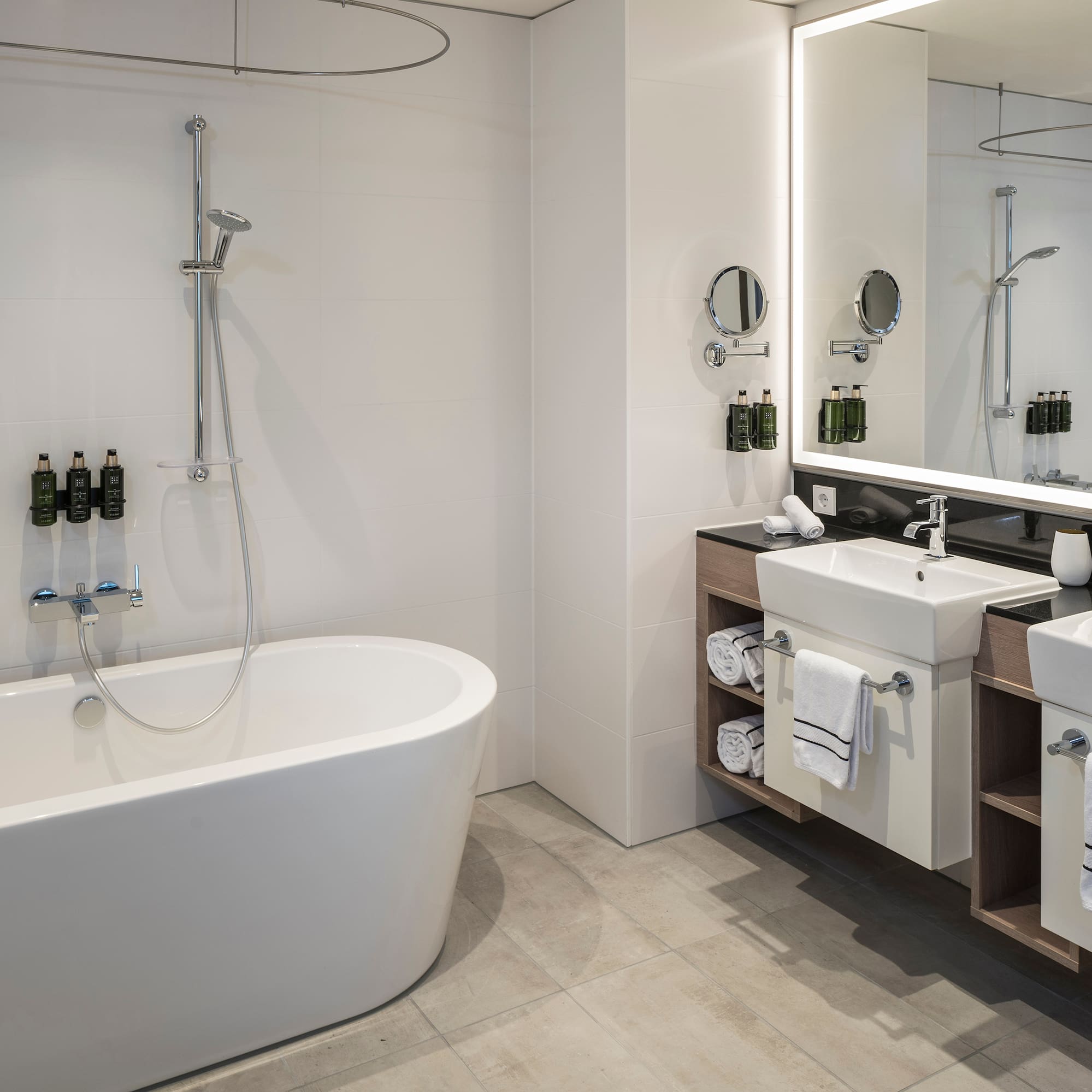 a bathroom with a tub and sink