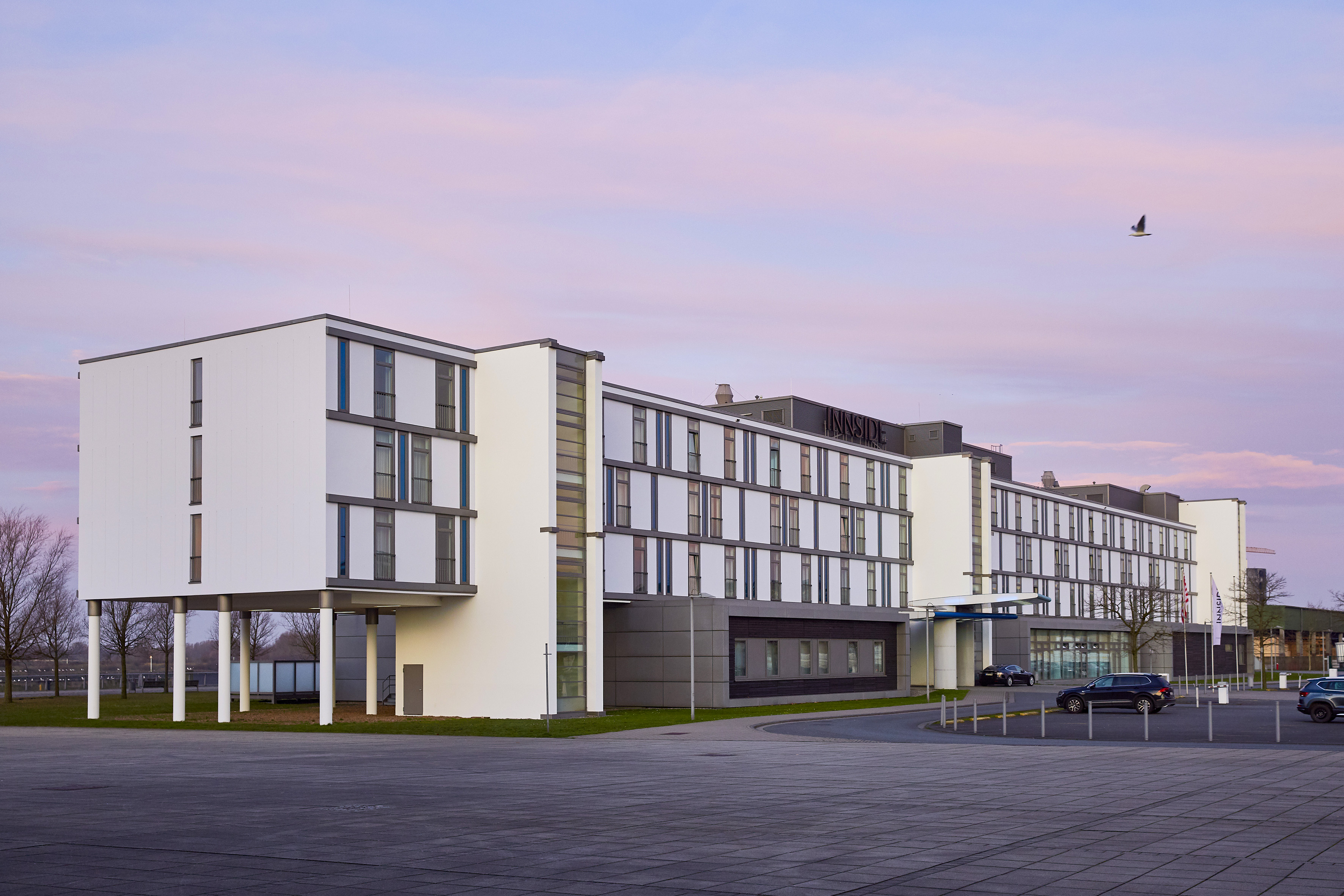 a building with a parking lot