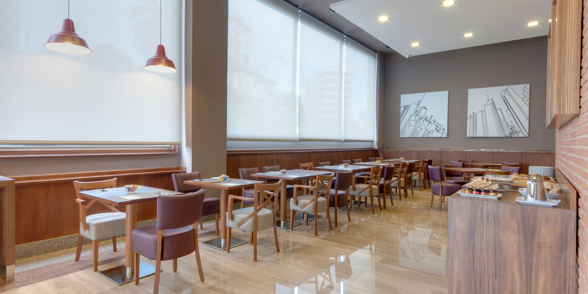 a room with tables and chairs