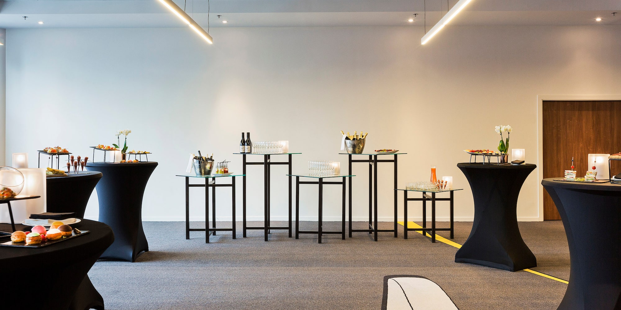 a room with tables and chairs