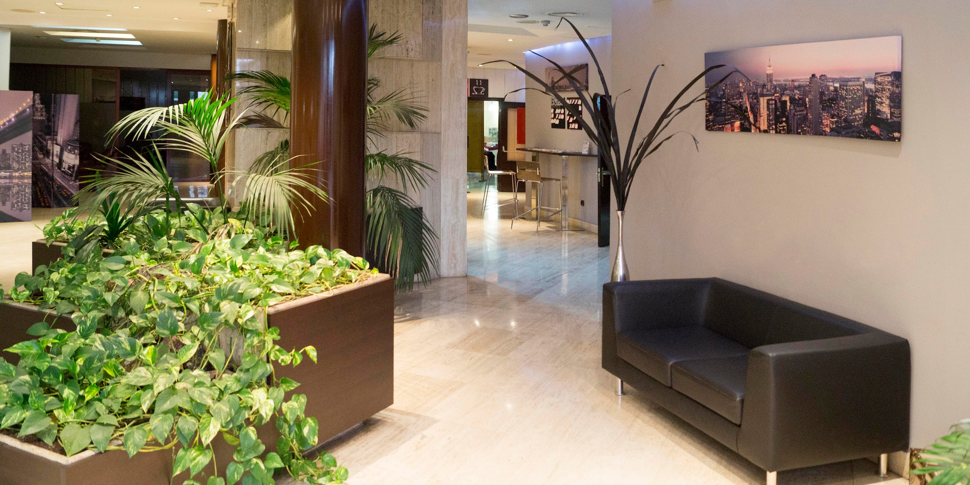 a room with a couch and plants