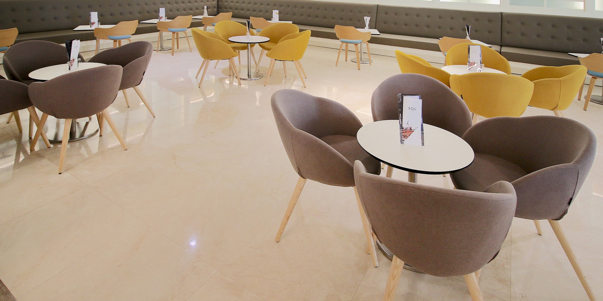 a room with tables and chairs