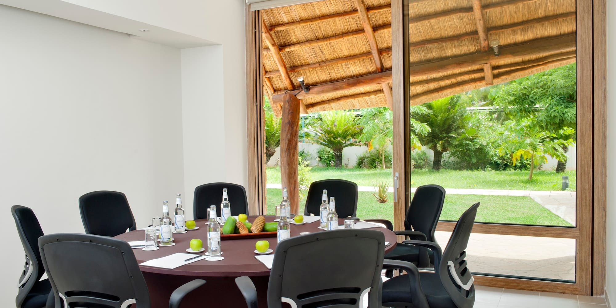 a room with a table and chairs