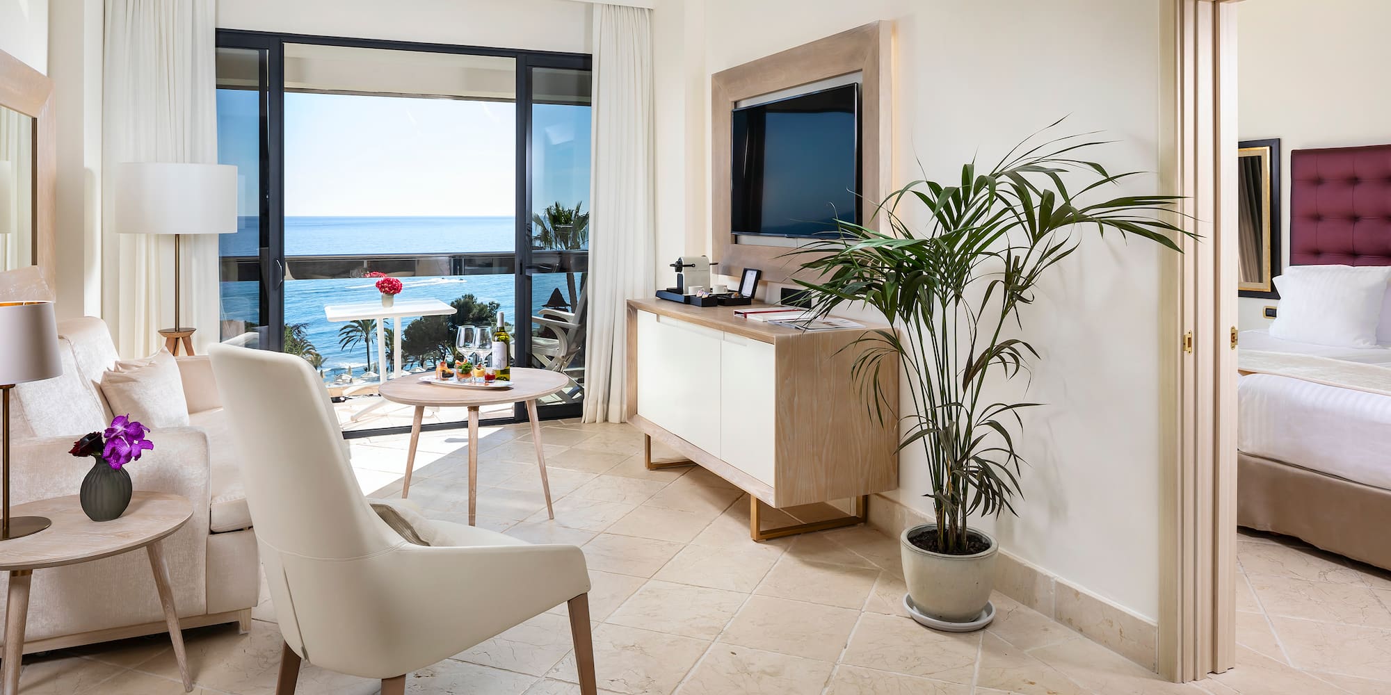 a room with a television and a table