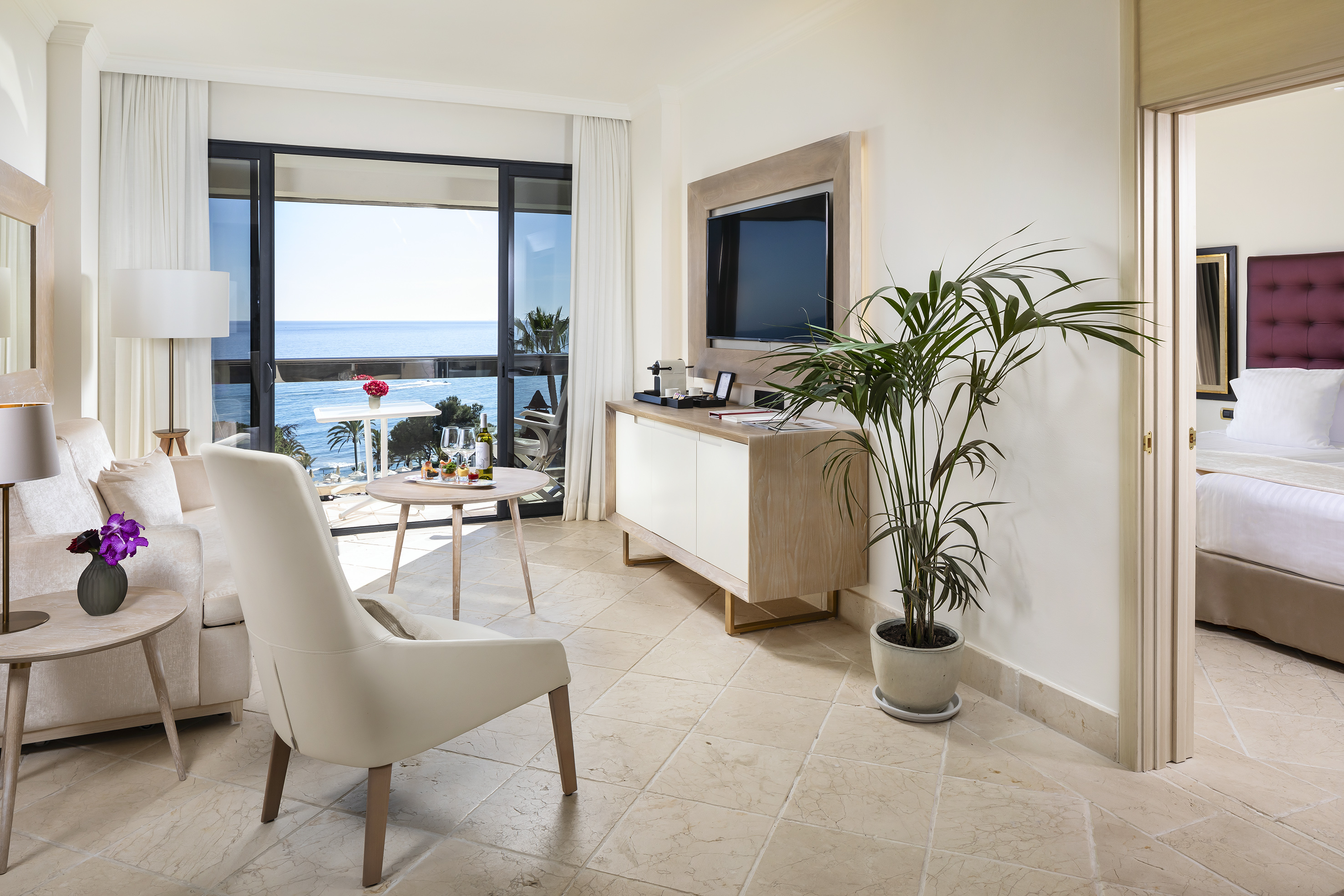 a room with a television and a table