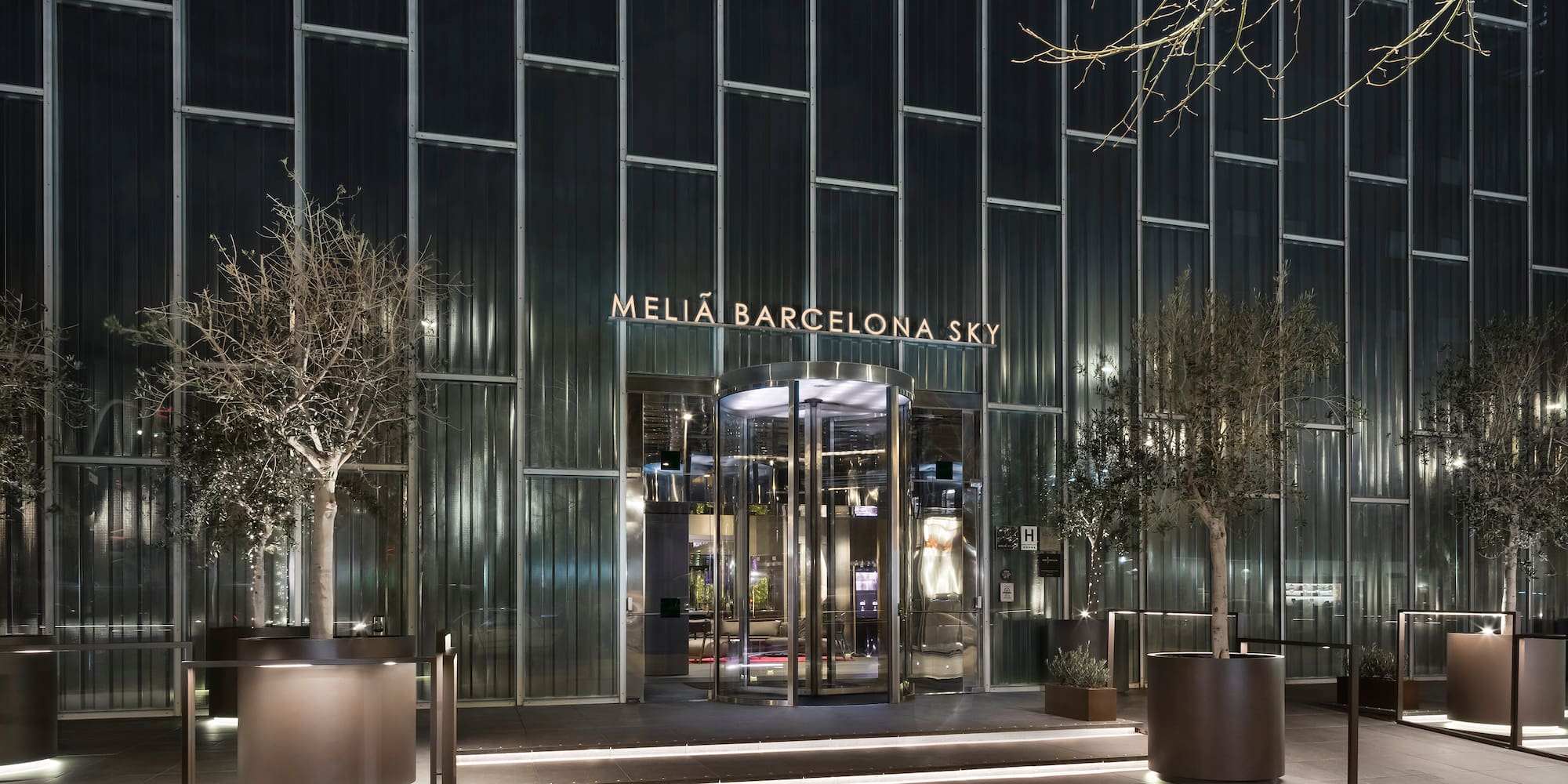 a building with glass doors