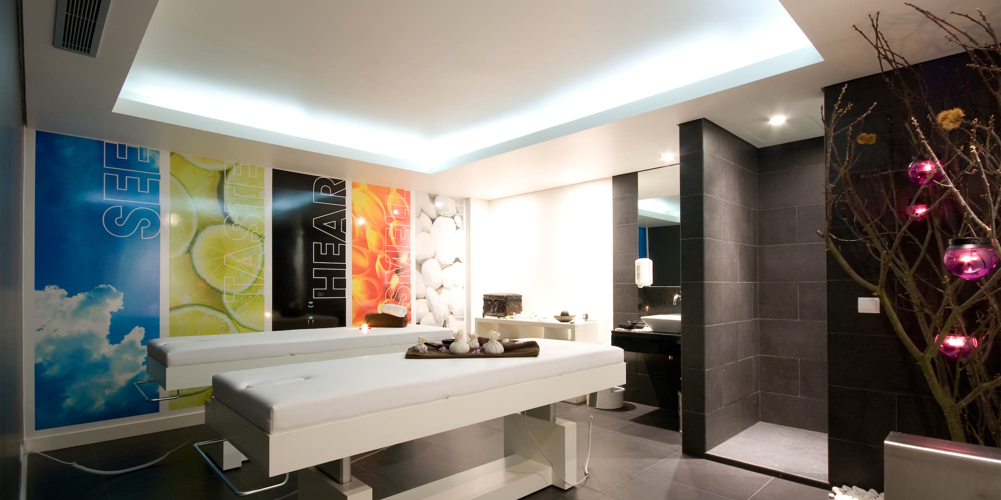 a room with a massage table.