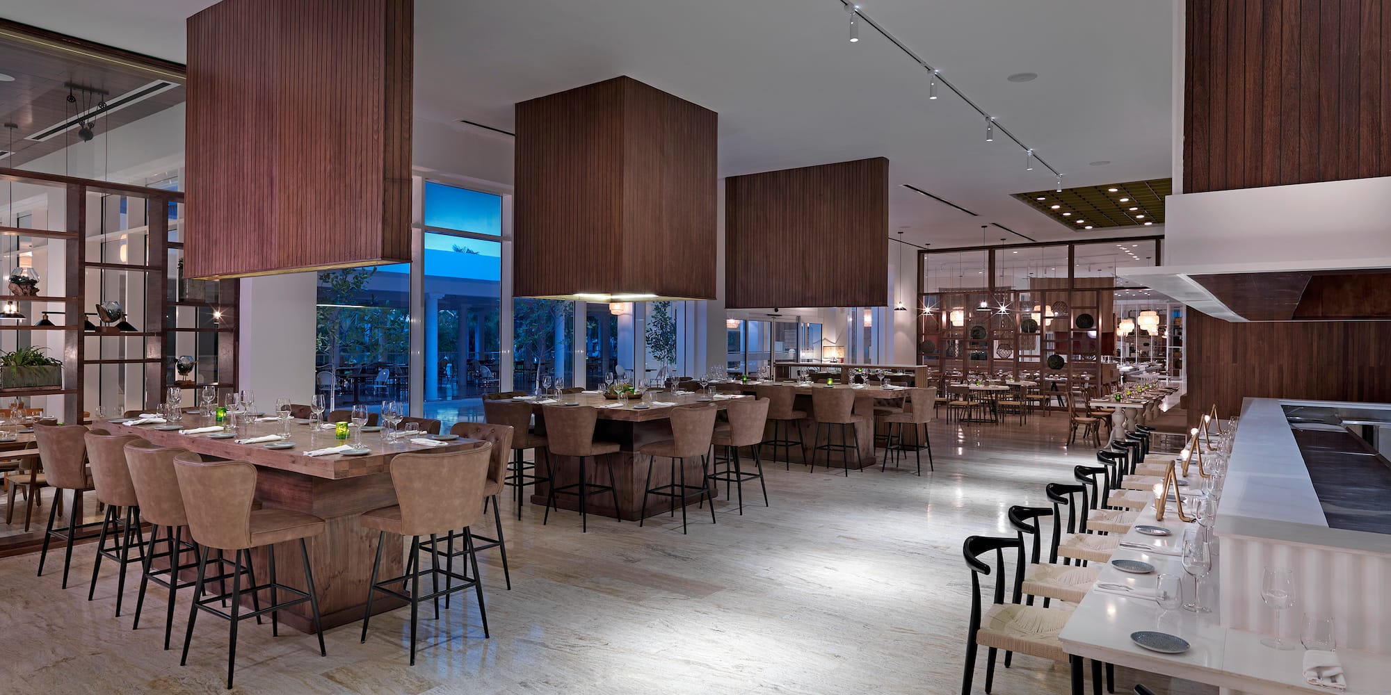 a large room with tables and chairs