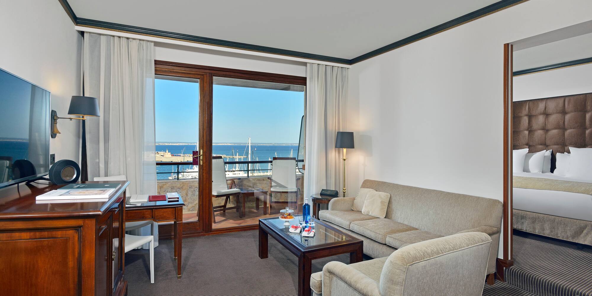 a room with a couch and a table