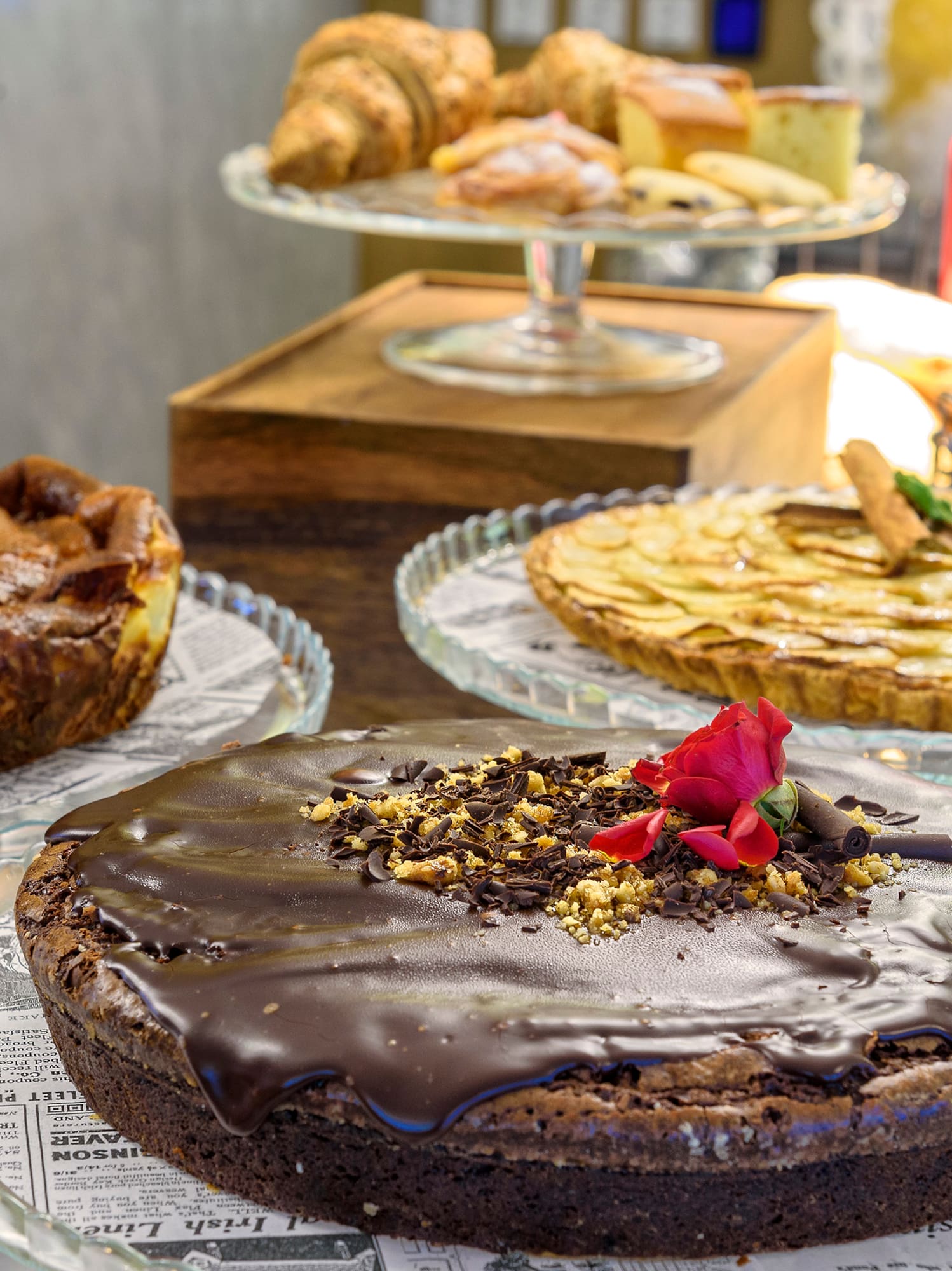 a group of desserts on plates
