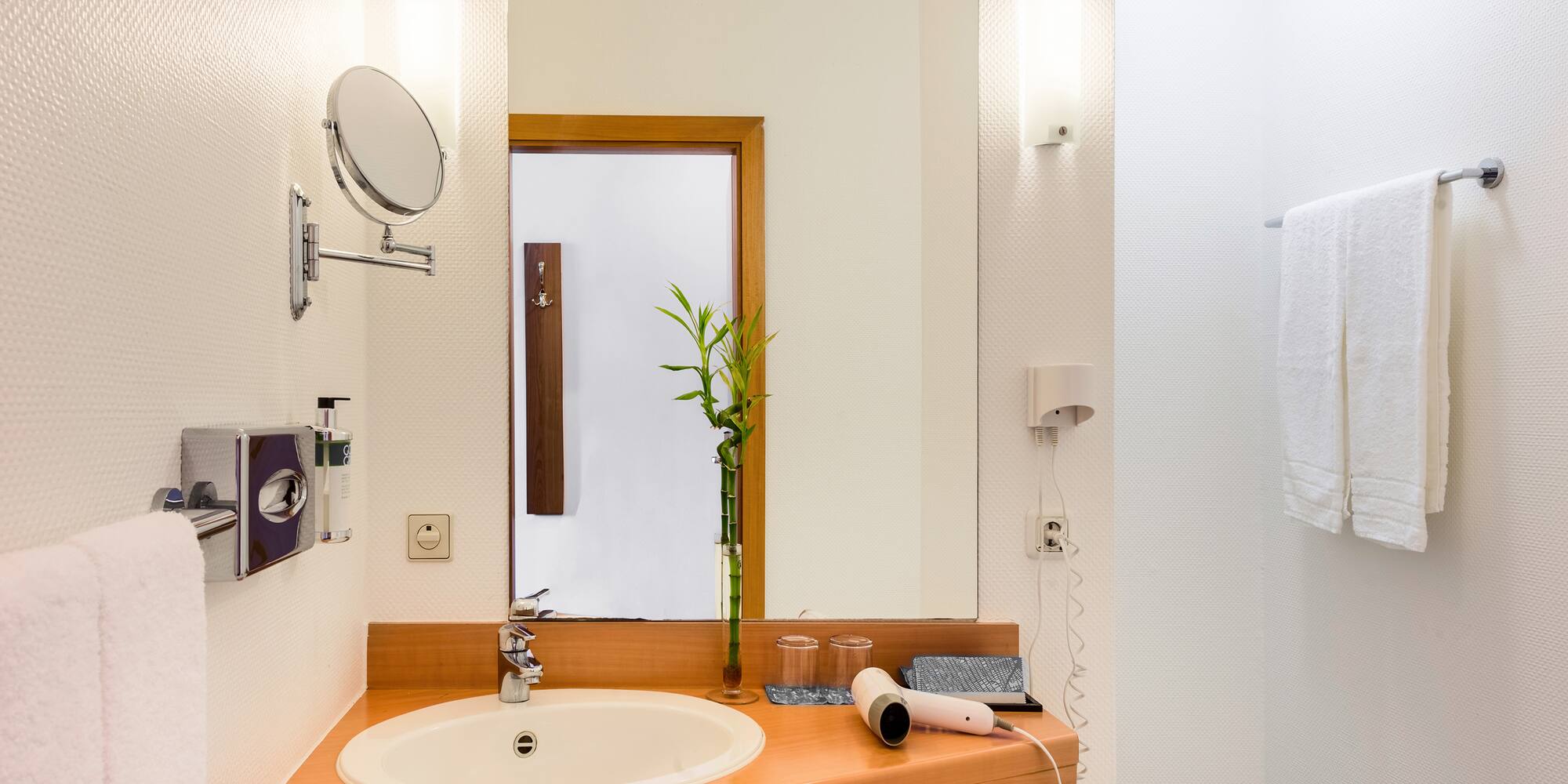 a bathroom with a mirror and a sink