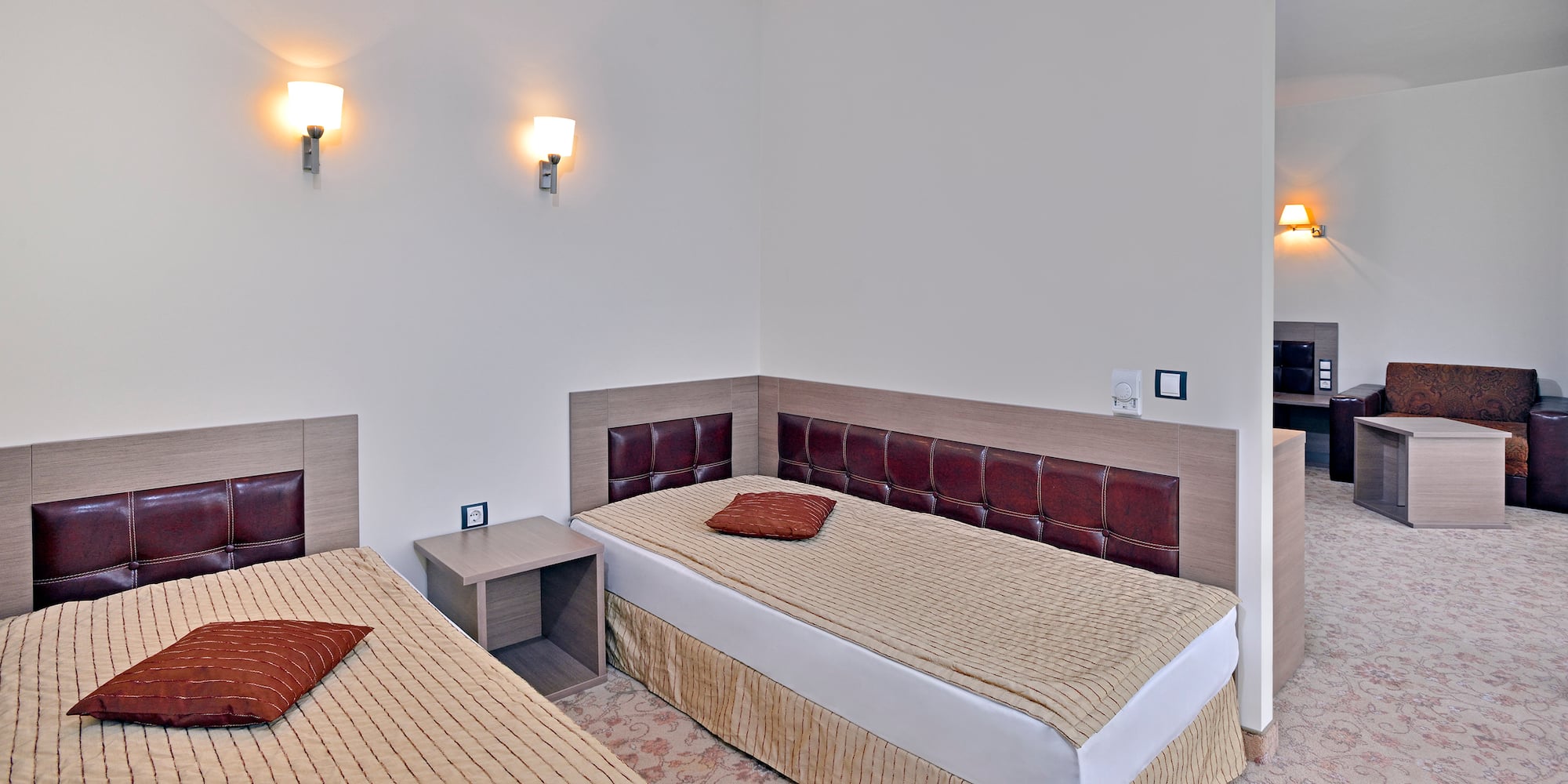 a room with a bed and a table