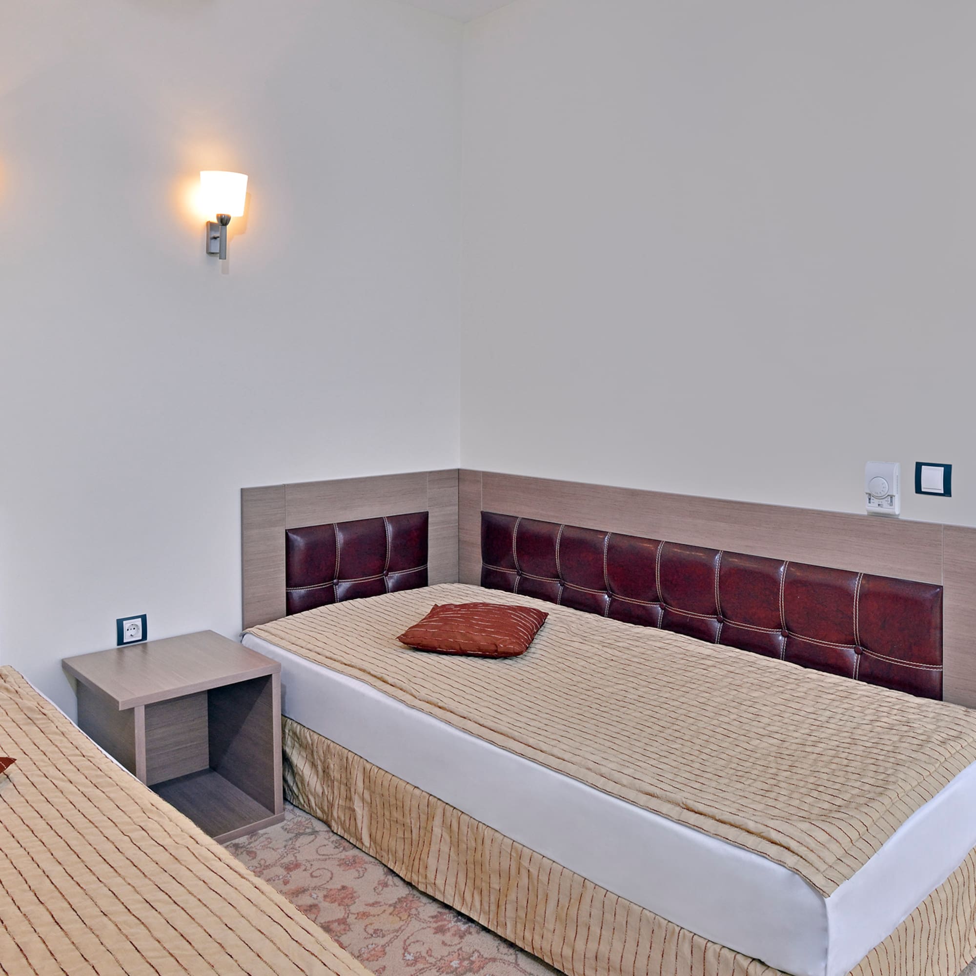 a room with a bed and a table