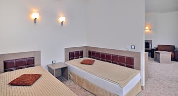 a room with a bed and a table