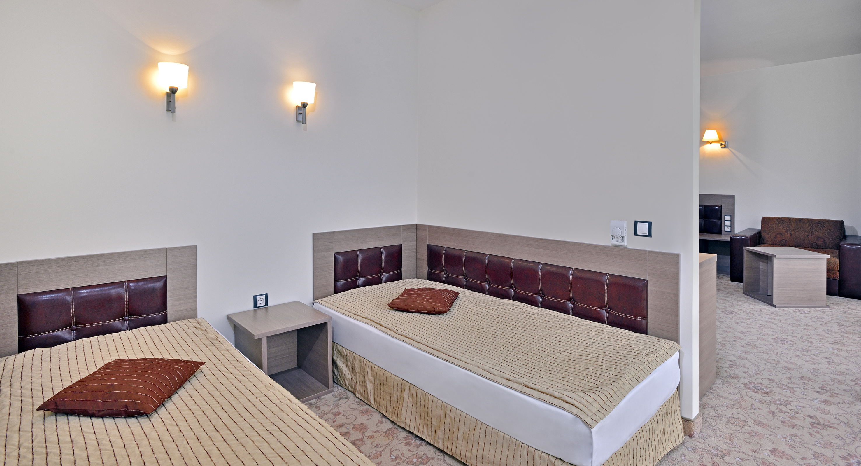 a room with a bed and a table