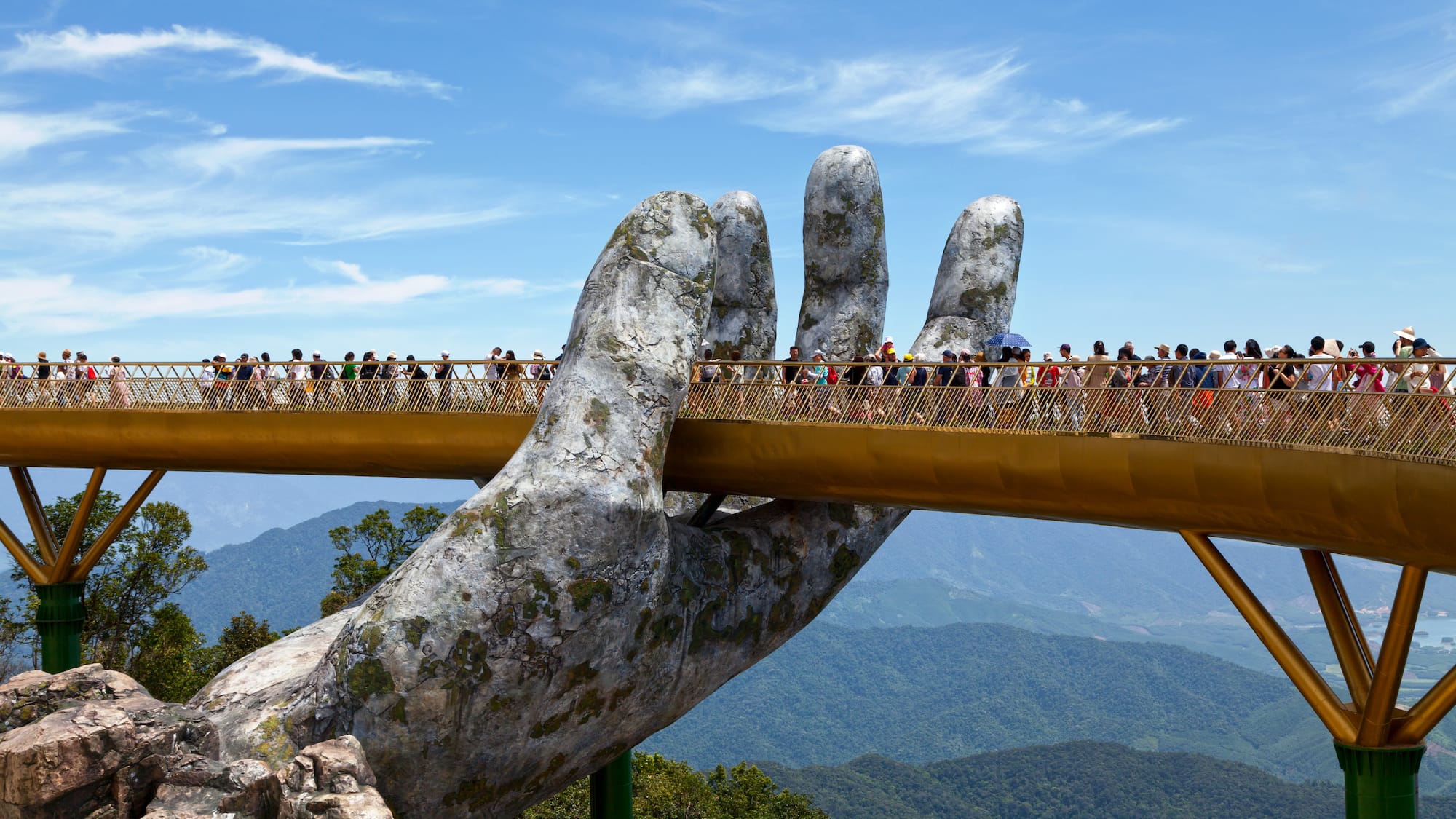 a large hand on a bridge