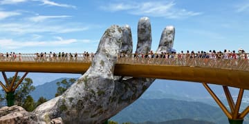 a large hand on a bridge