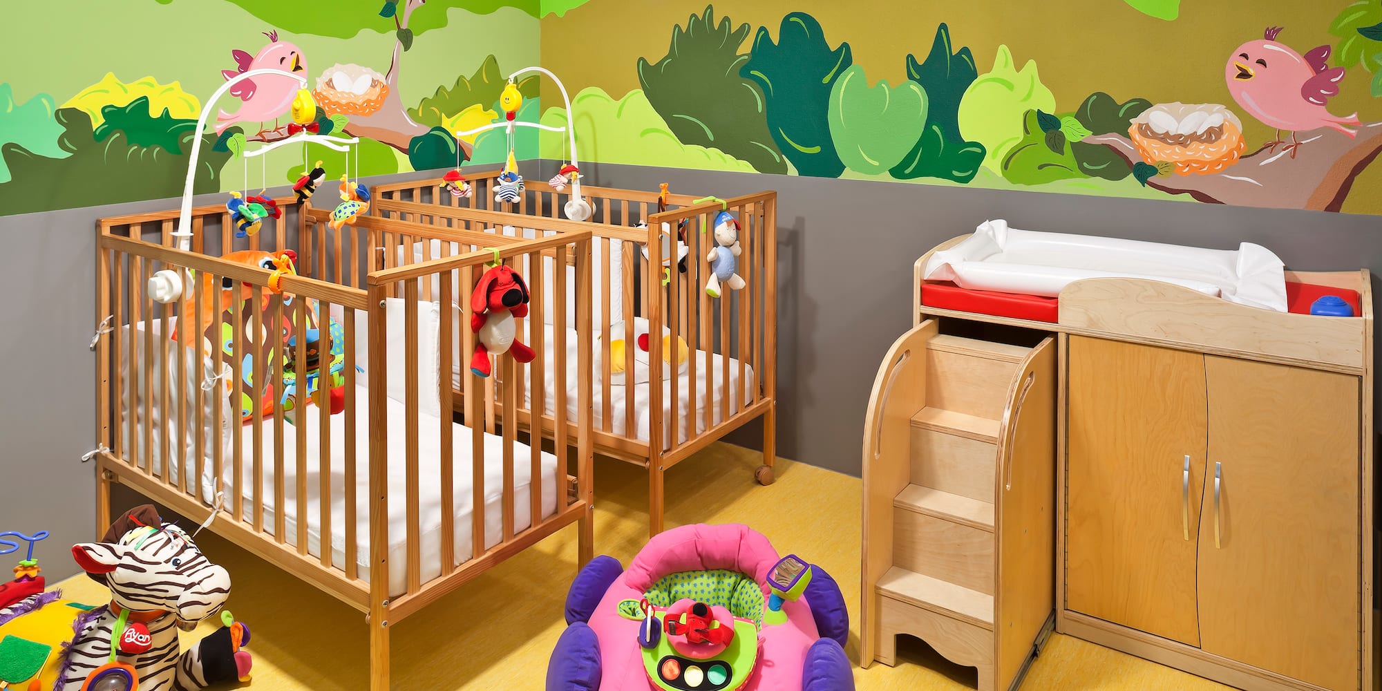 a baby cribs in a nursery