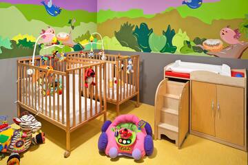 a baby cribs in a nursery