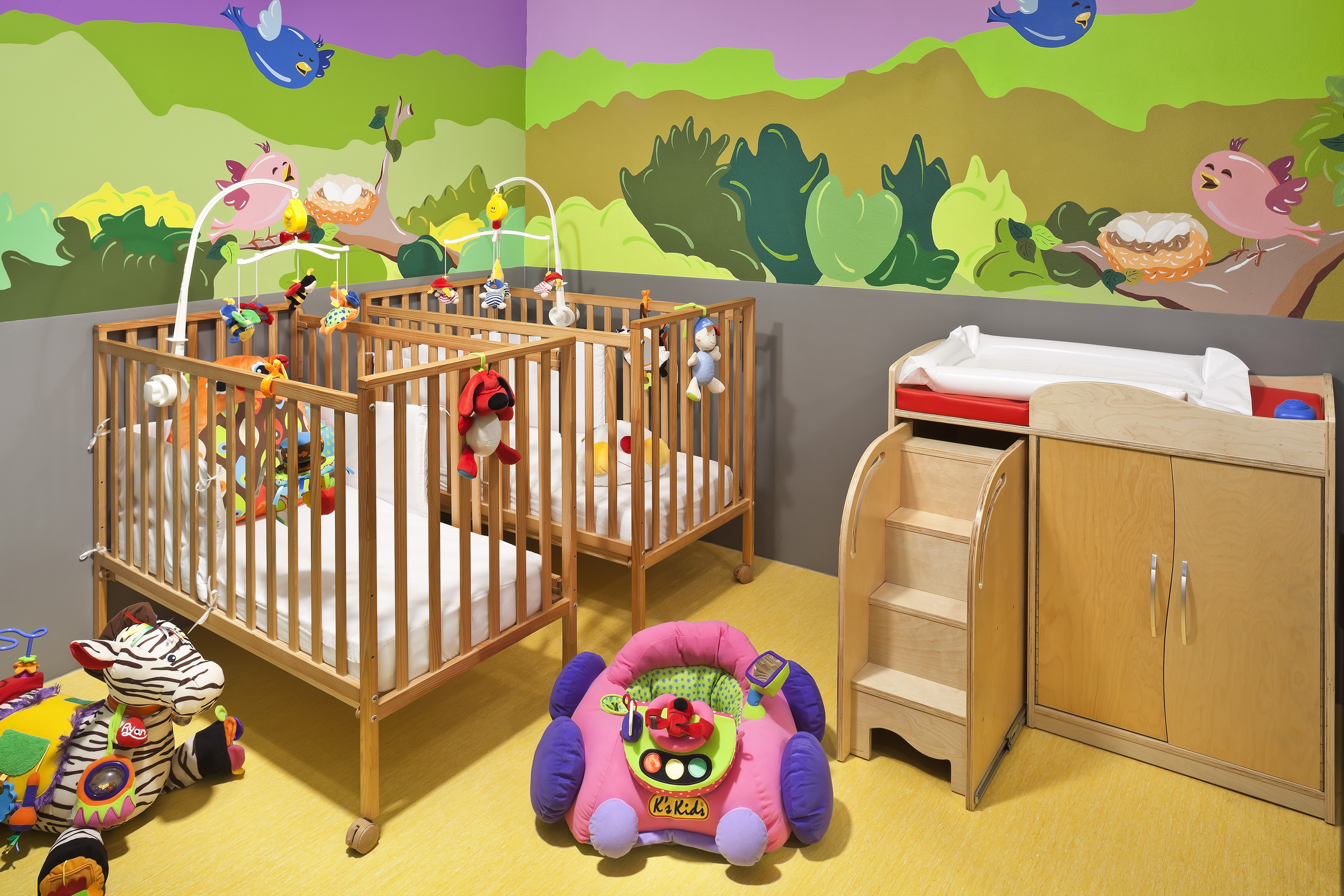 a baby cribs in a nursery