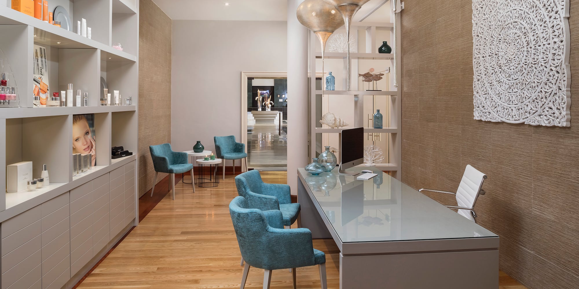 a room with a table and chairs