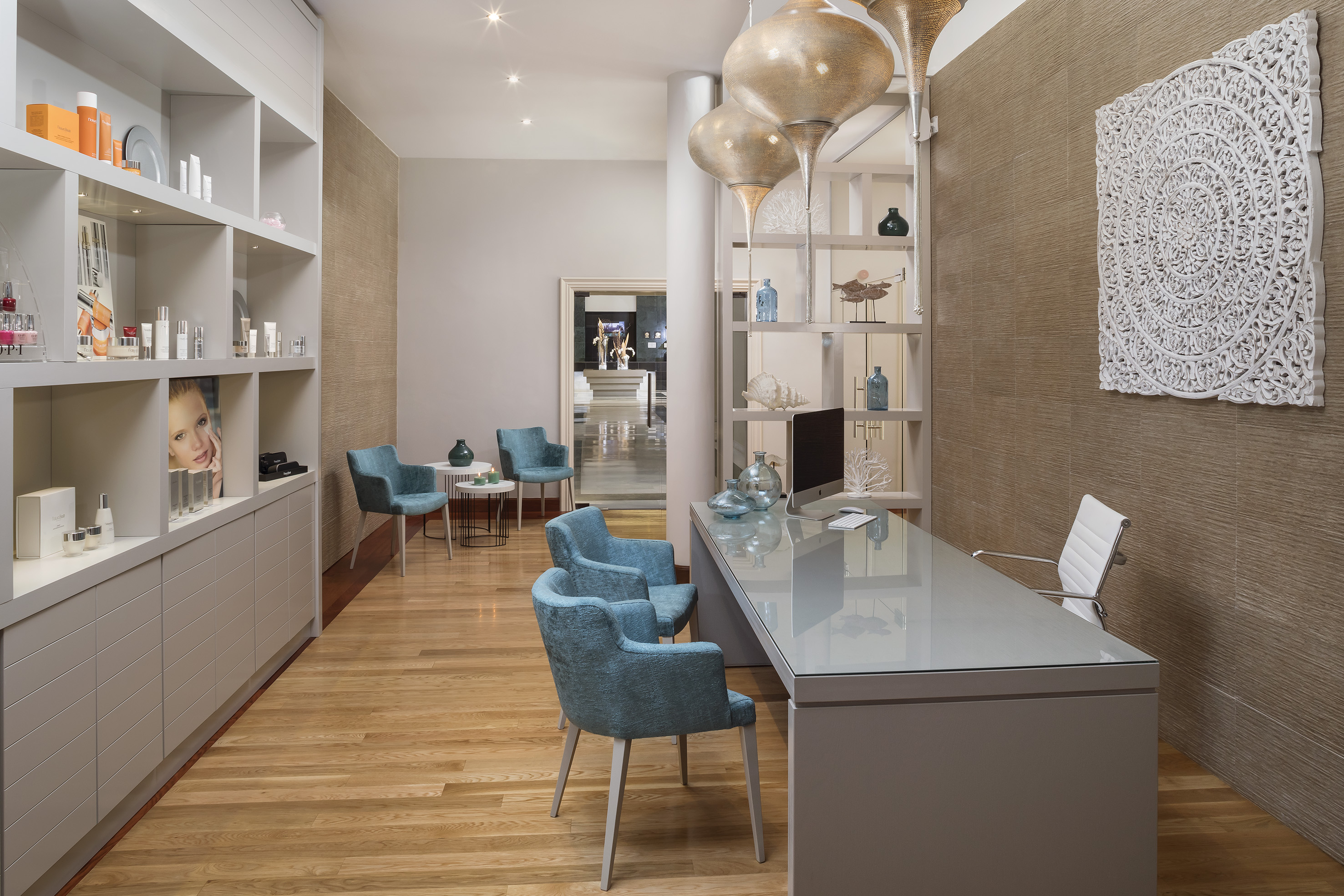 a room with a table and chairs