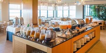 a buffet with different drinks and beverages