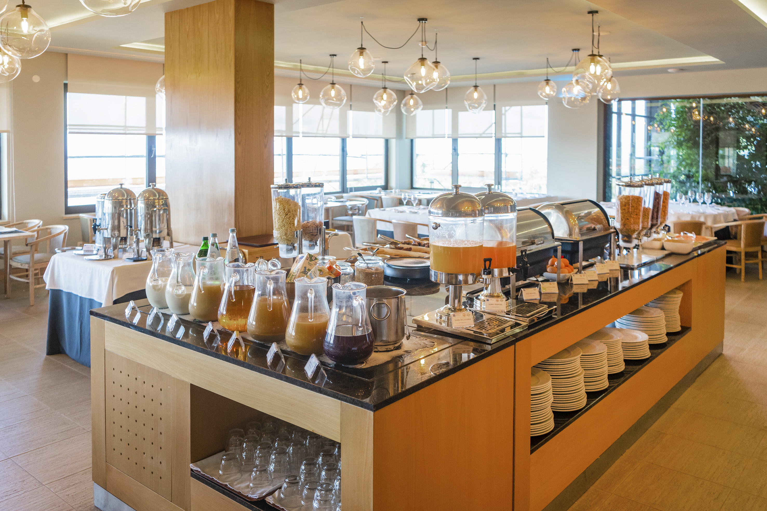 a buffet with different drinks and beverages