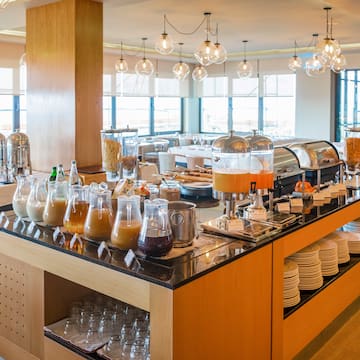 a buffet with different drinks and beverages