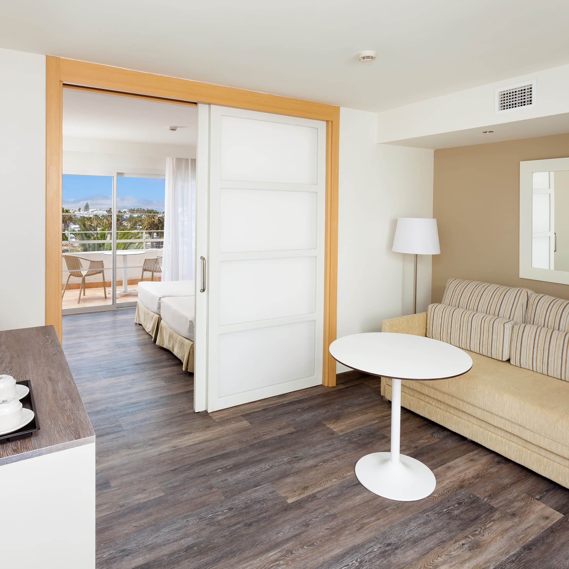 a room with a couch and a table