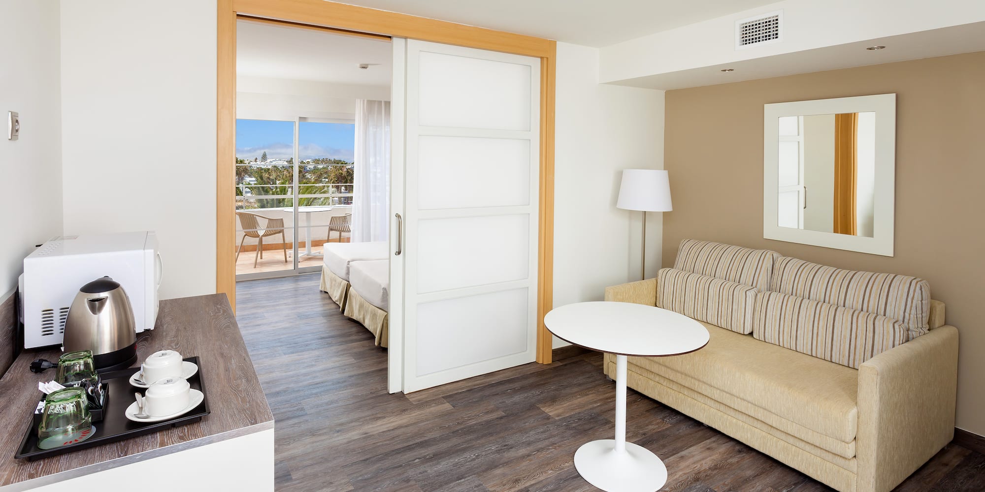 a room with a couch and a table