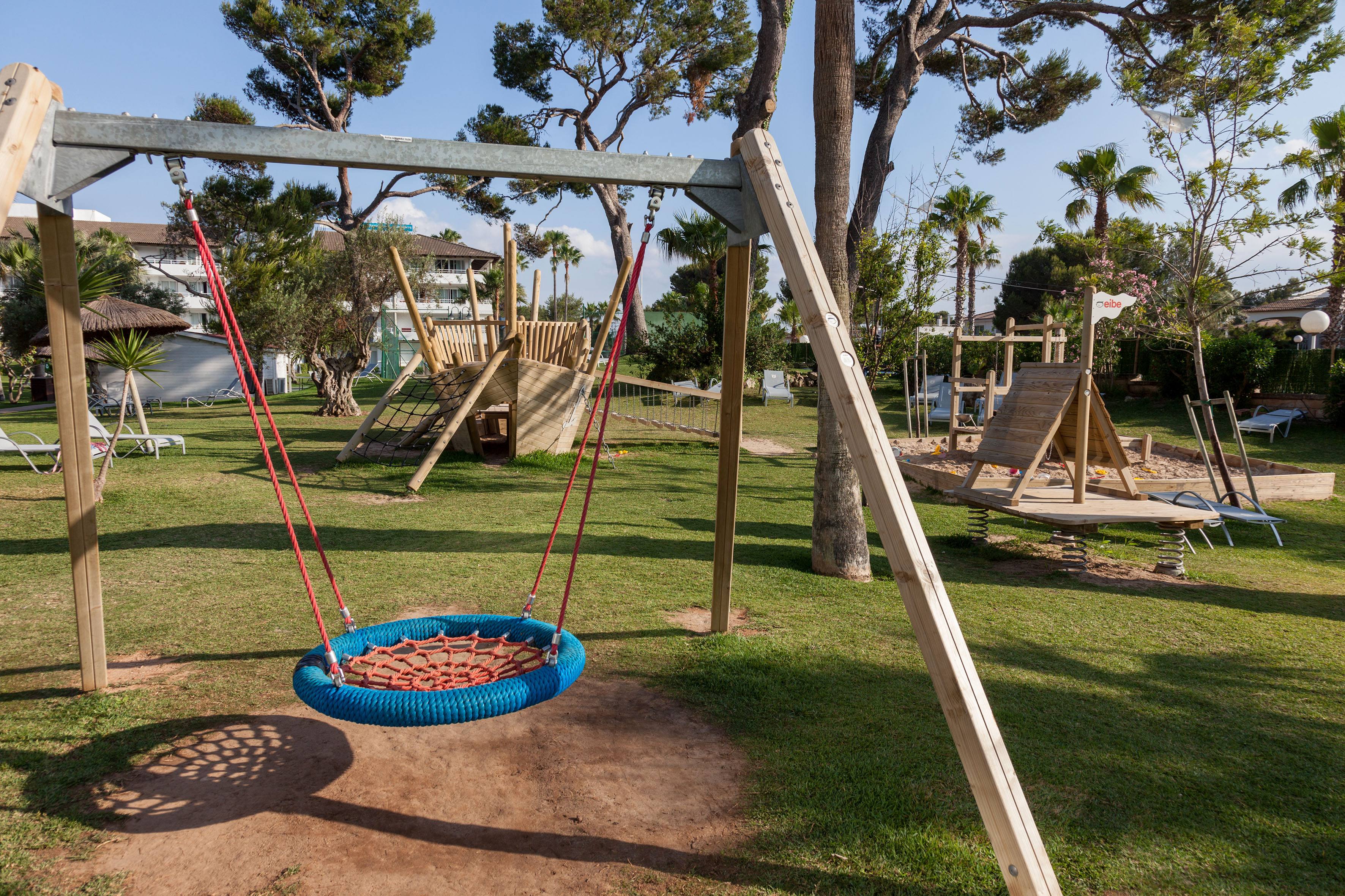 a swing set in a park