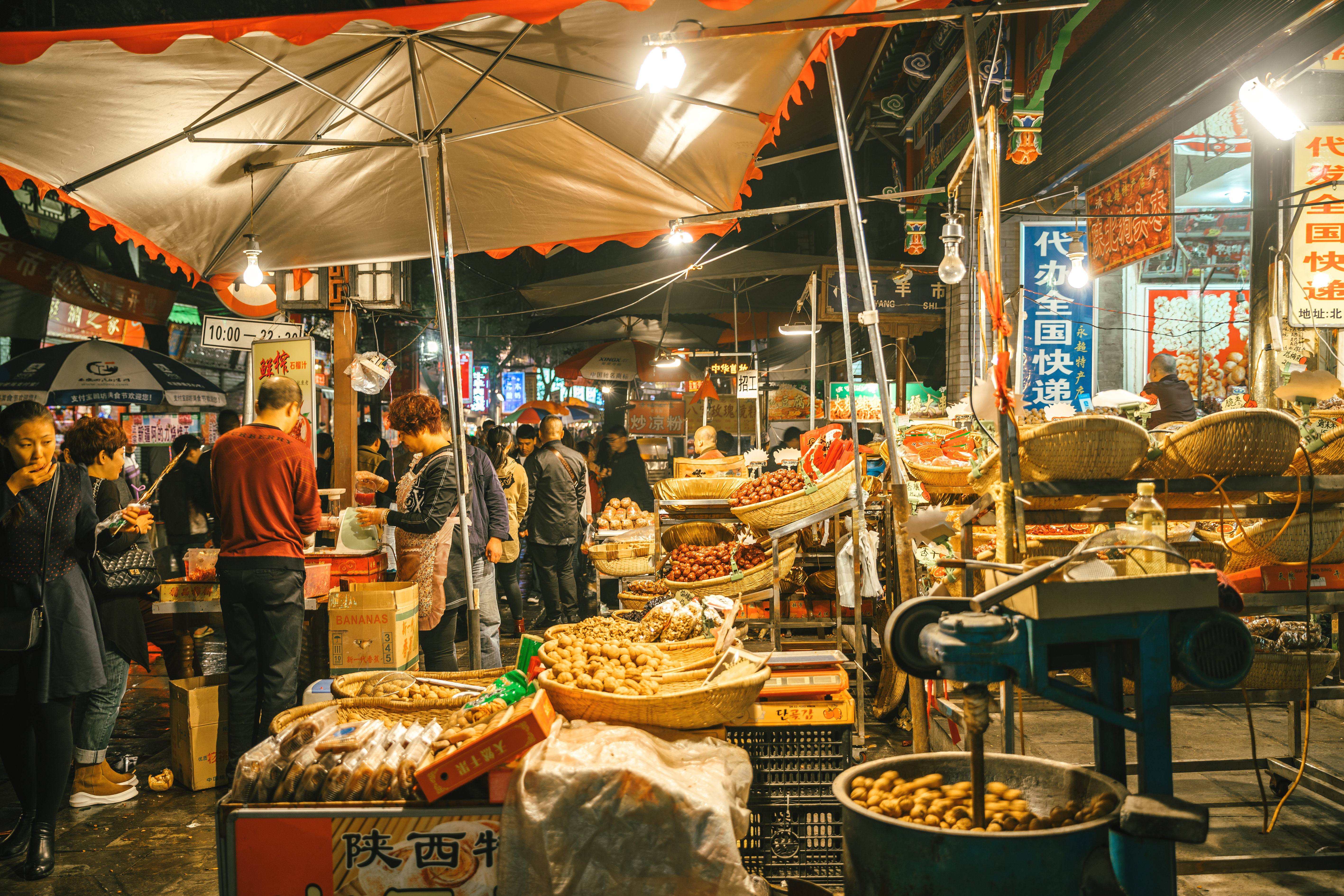 a group of people at a market