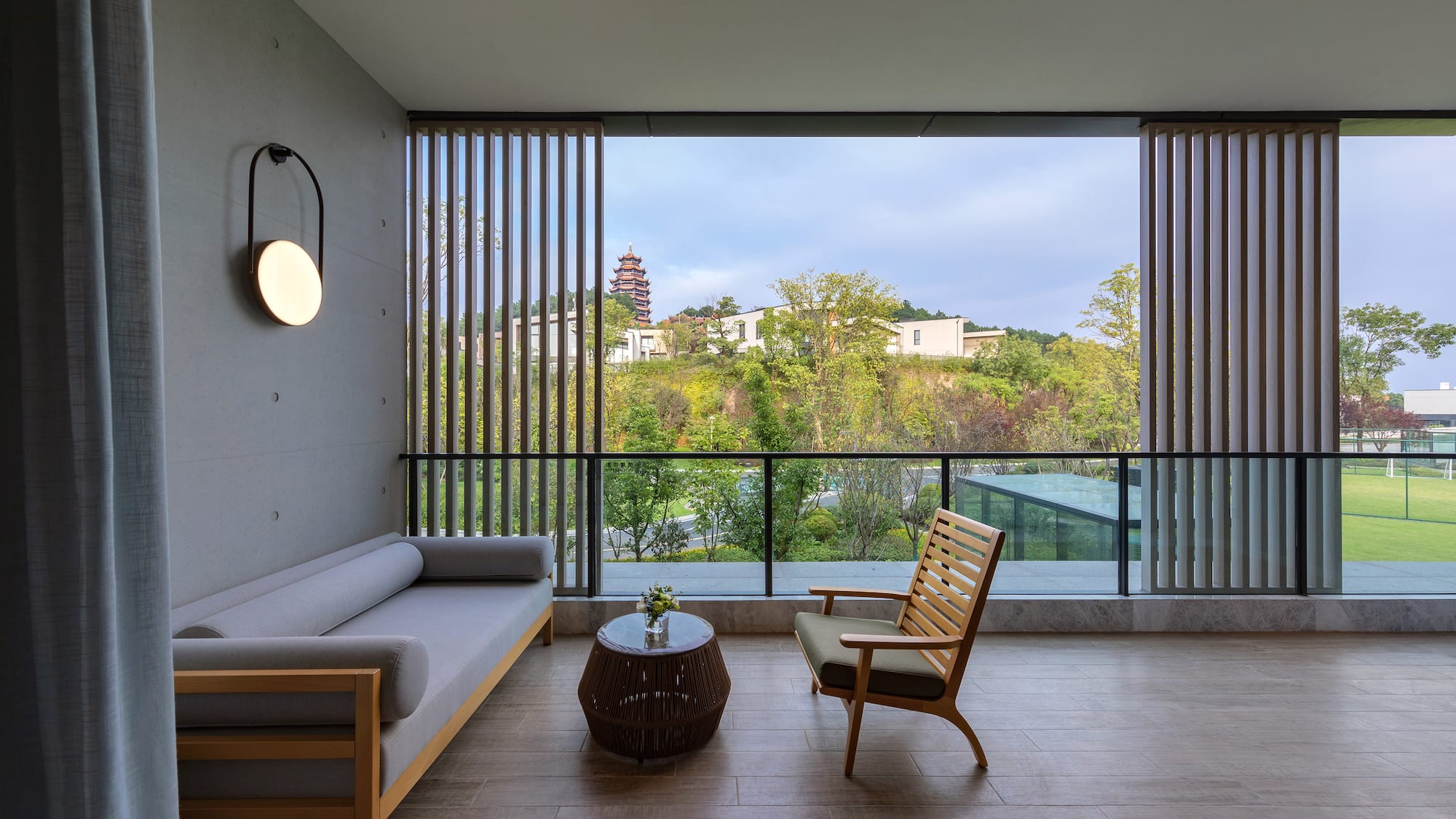 a room with a couch and a table