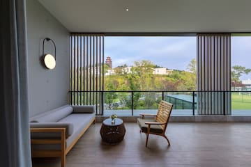 a room with a couch and a table