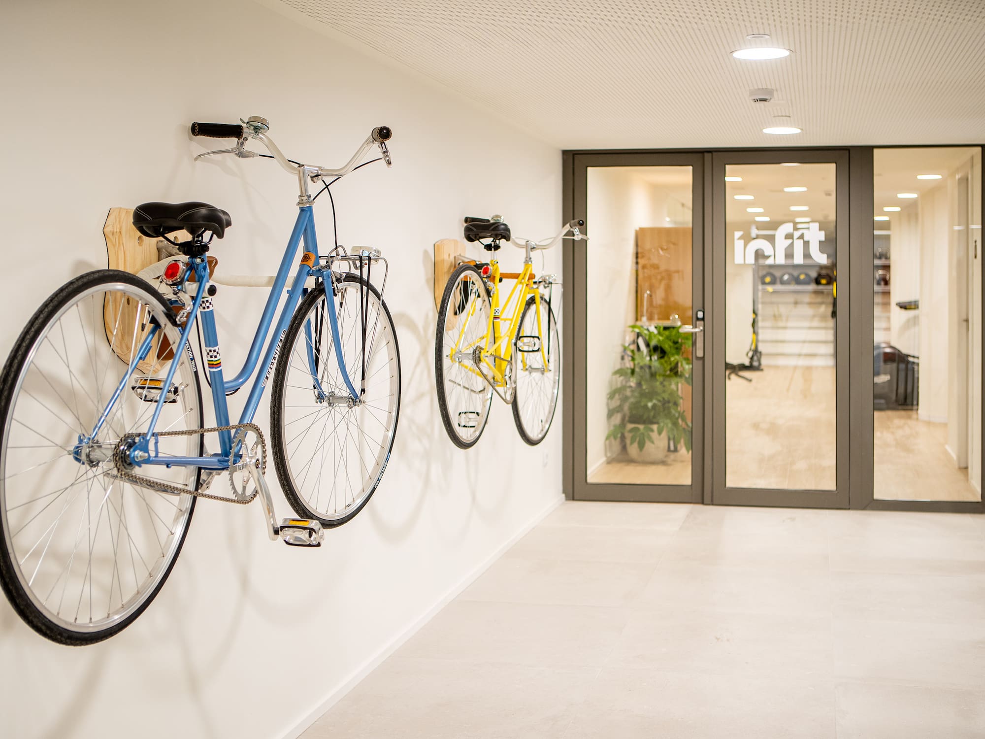 bicycles on a wall