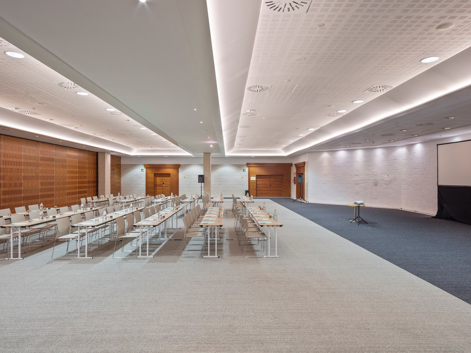 a room with tables and chairs