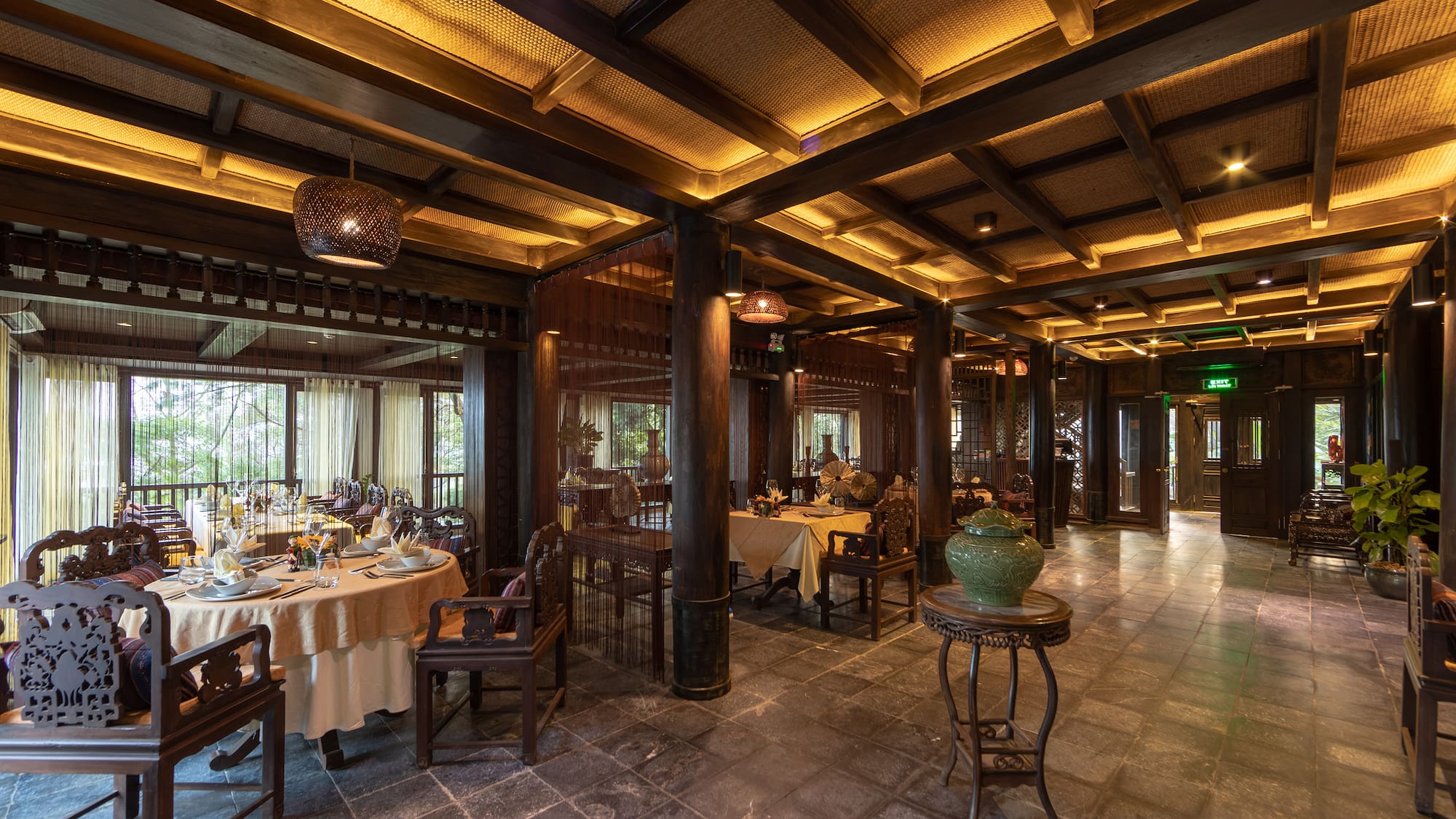 a room with tables and chairs