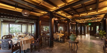 a room with tables and chairs