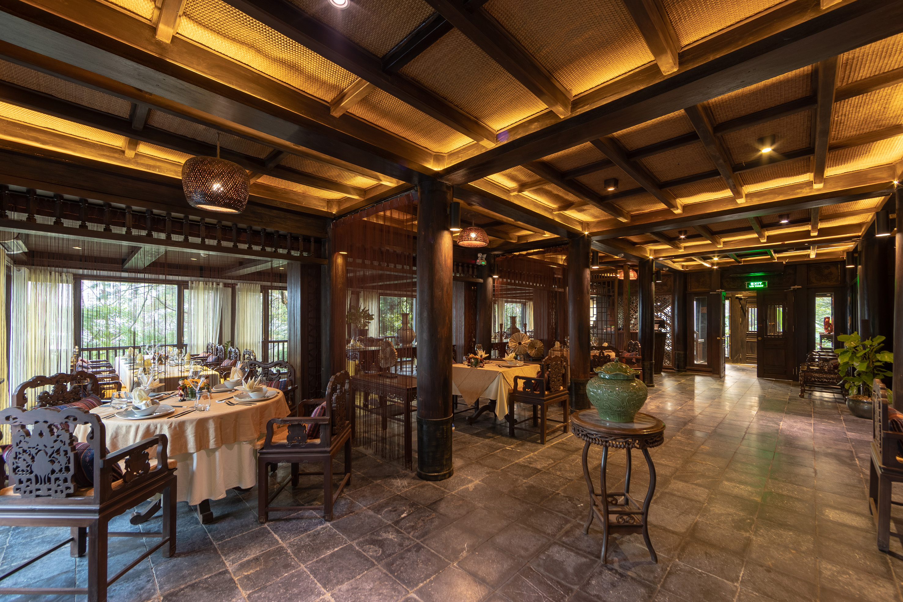 a room with tables and chairs