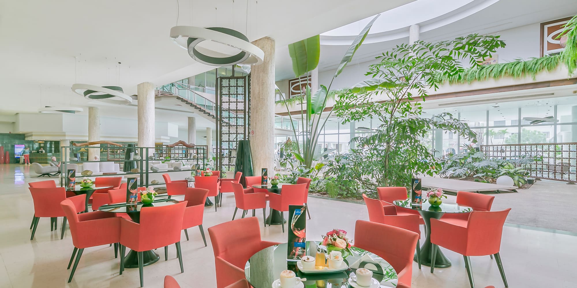 a room with tables and chairs