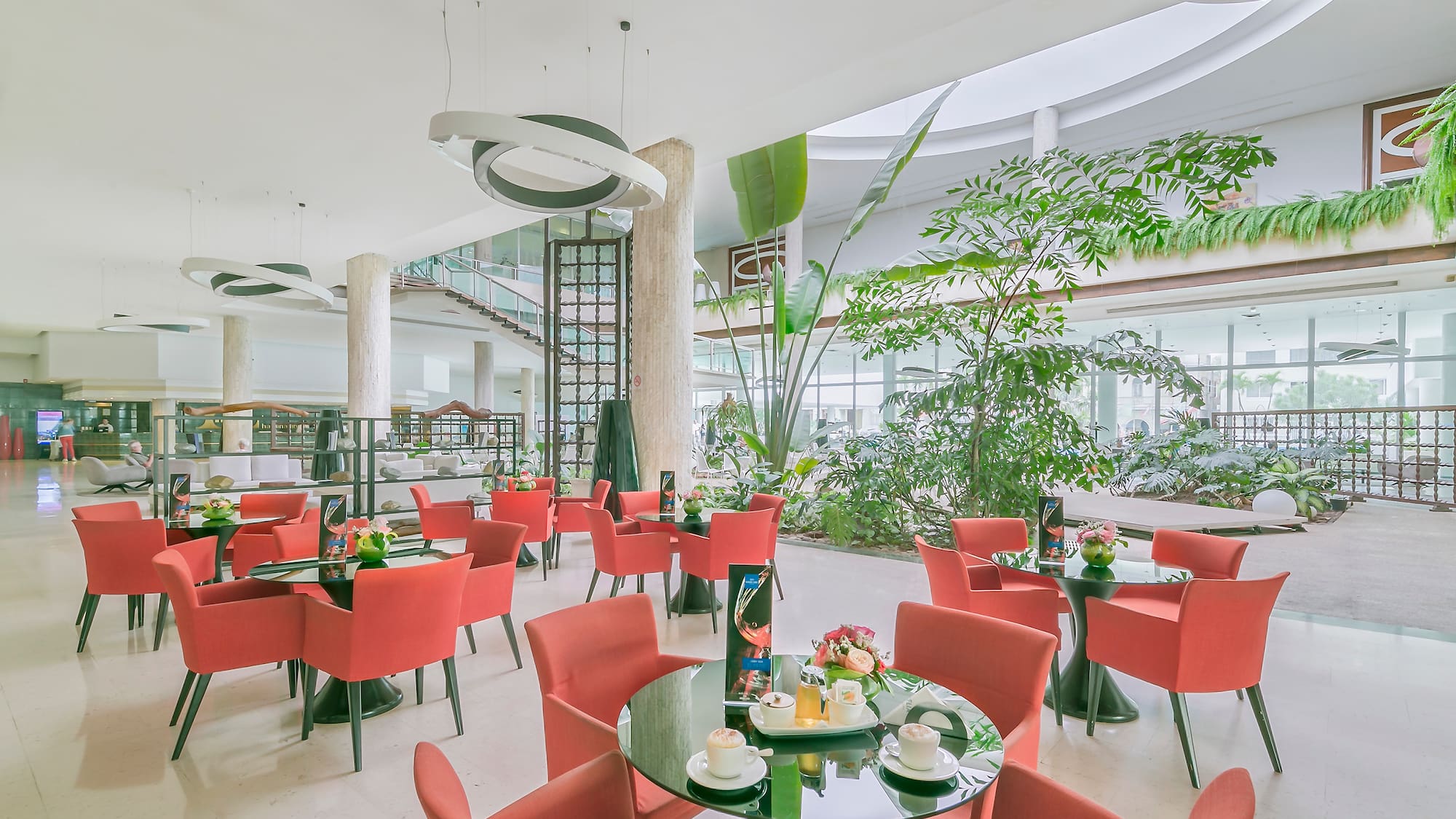 a room with tables and chairs